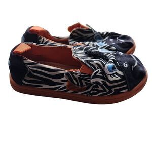 Toms Toddlers Size 9 Black White Orange Canvas Zebra Shoes